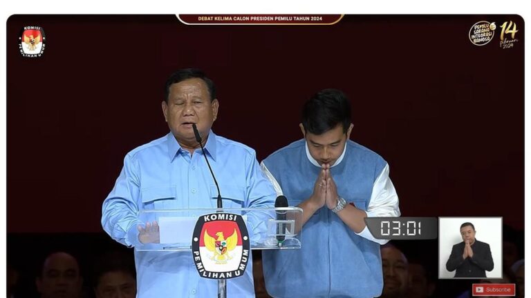 Prabowo Minta Maaf kepada Paslon 01 dan 03 saat Akhiri Debat Capres bersama Gibran